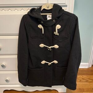 Lacoste Wool blend hooded pea coat with zipper and toggle enclosures